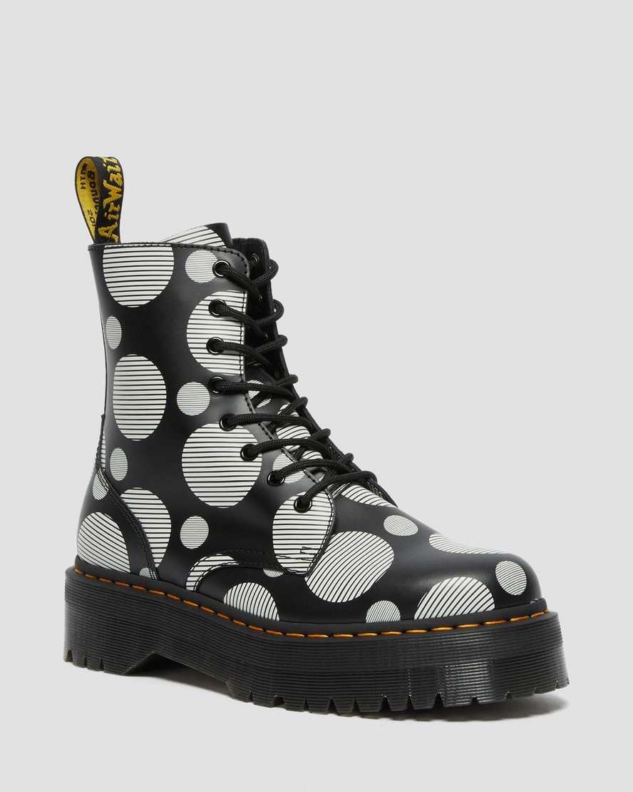 Dr. Martens Jadon Polka Dot Smooth Lær Platform Støvler Dame Svart/Hvite [5364FBKDC]